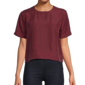 Rag & Bone NWT Gia Silk Top- burgundy short sleeve crop top 100% silk XS